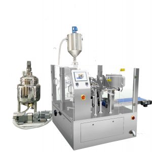 Automatische vorgefertigte Beutelfüll- und Siegelverpackung mit Kolbenfüller für Flüssigkeiten und Pasten