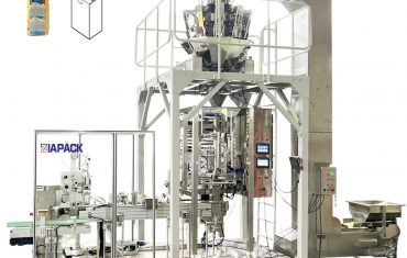 Automatische Verpackungsmaschine für Vierkantbodenbeutel mit Etikett oben